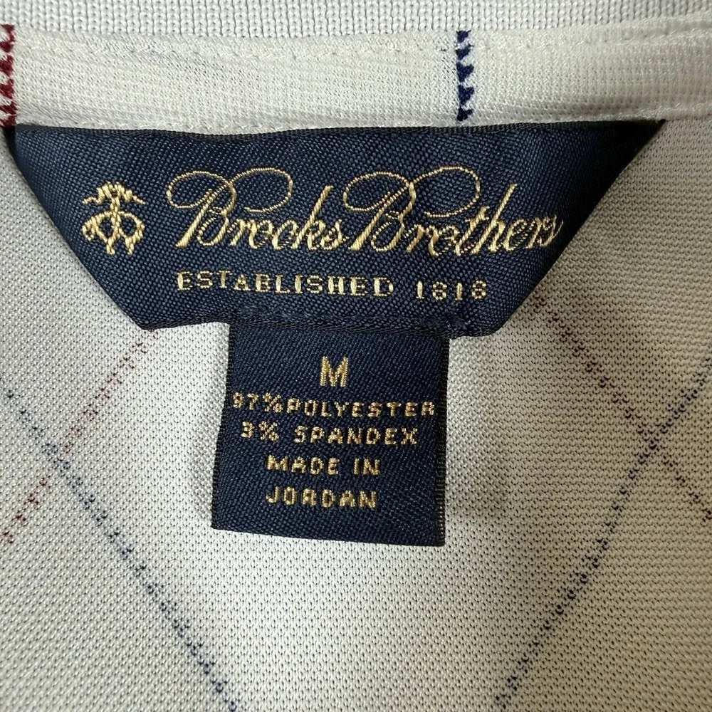 Brooks Brothers Polo Shirt Men's‎ Medium White Argyle Short Sleeve